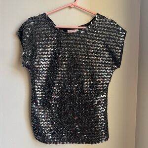 Vintage Joseph II Sequin Party Top Black Sparkly Glam Disco Y2K Holiday Blouse